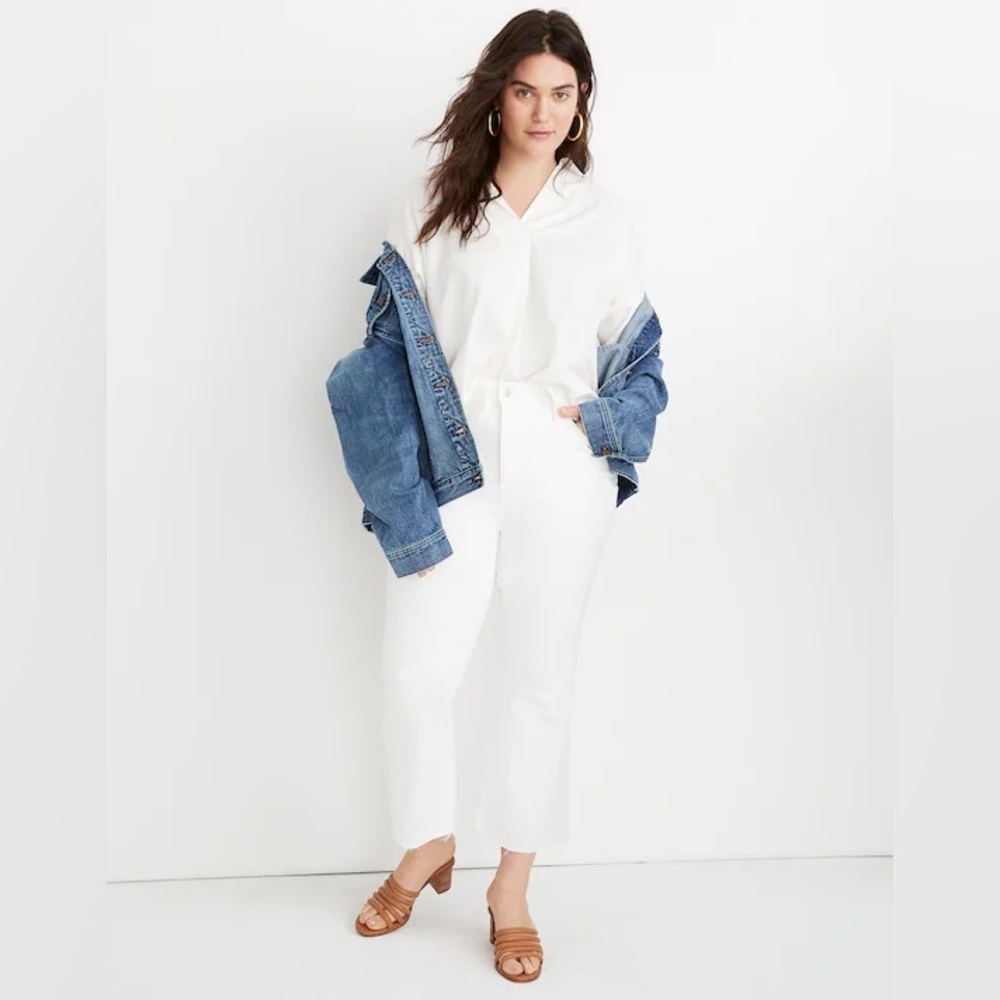 NWT Madewell Women’s Cali Demi-Boot Jeans in Pure White: Raw-Hem Edition 33P - Picture 1 of 11